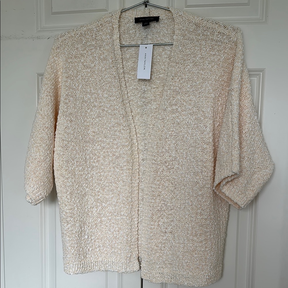 Ann Taylor Open Front Cardigan Shrug cream and white nubby knit texture sz M NWT